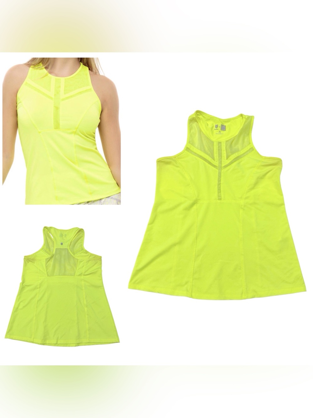 K Swiss Lucky in Love Collaboration Center Line Mesh Tank Top Medium 8/10 Neon